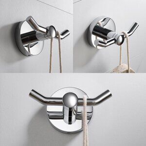 KRAUS Elie Bathroom Robe and Towel Double Hooks Silver Polished Chrome Set Knobs